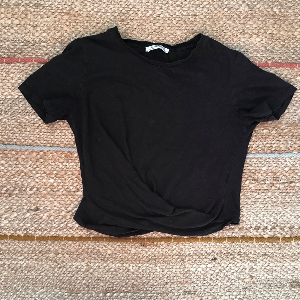 Zara crisscross front black tee